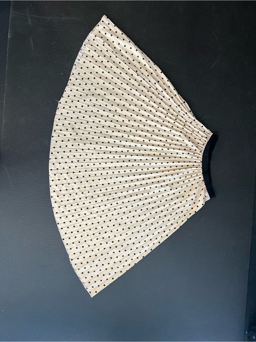 Polka Dot Pleated Midi Skirt - Cream and Black